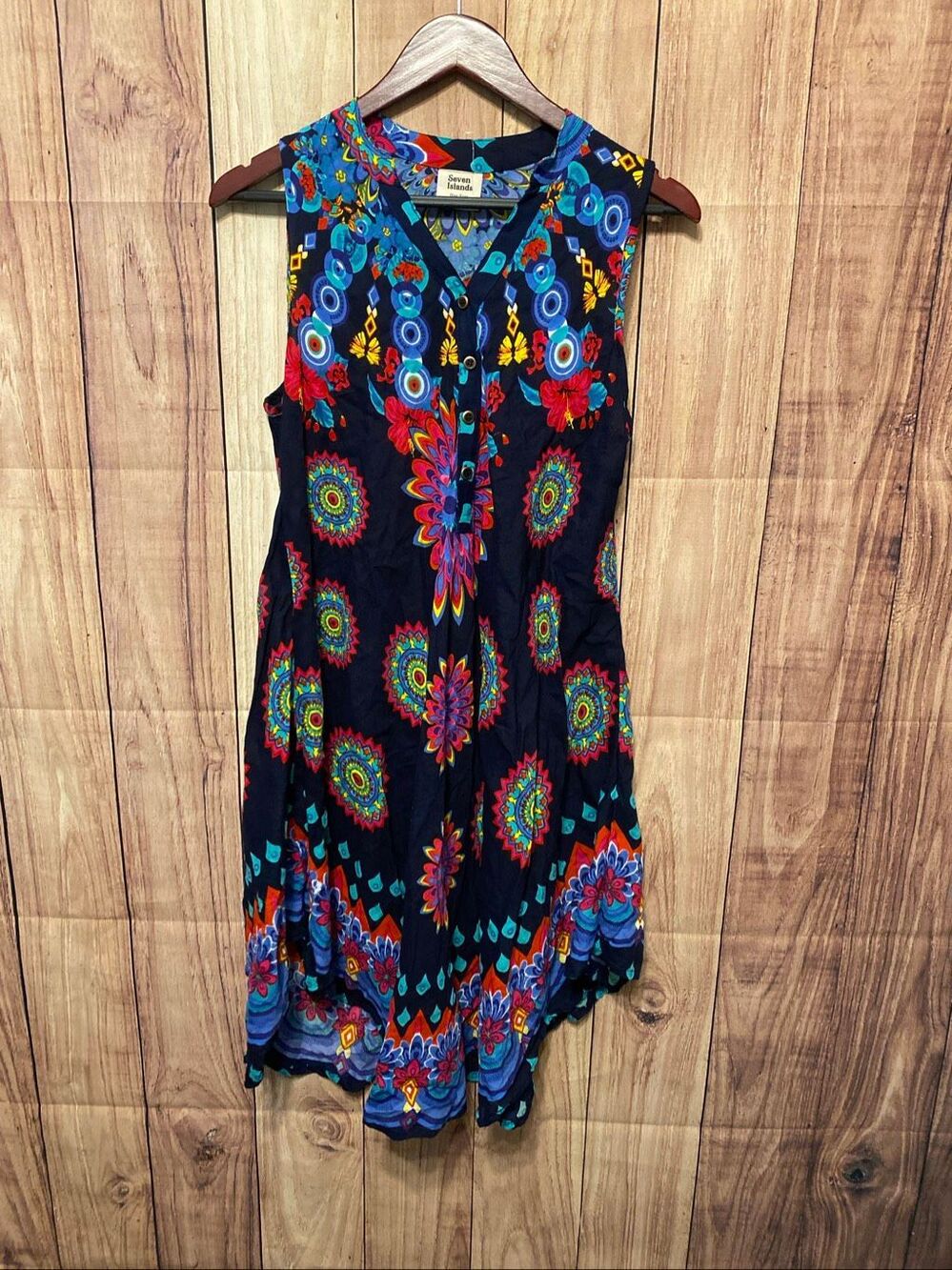 Seven Islands Medium black multicolor summer dress sleeveless